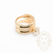 Ensemble de mariage pour elle & lui - Or 10K jaune bague de fiançailles & (2) alliances motif amour lock pavé cz - RIG868