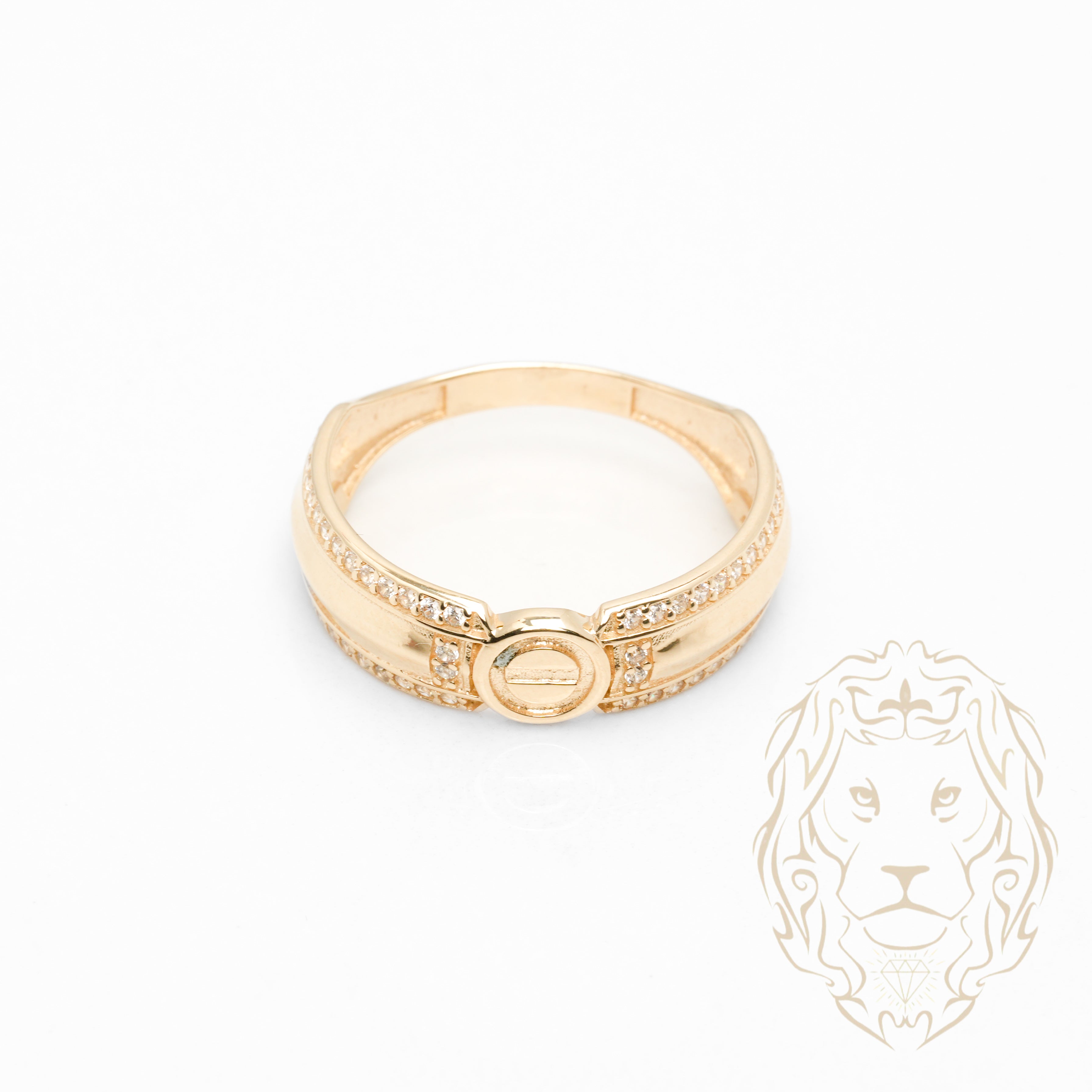 Ensemble de mariage pour elle & lui - Or 10K jaune bague de fiançailles & (2) alliances motif amour lock pavé cz - RIG868