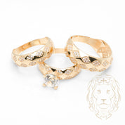 Ensemble de mariage pour elle & lui - Or 10K jaune bague de fiançailles & (2) alliances motif arlequin pavé cz - RIG869