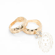 Ensemble de mariage pour elle & lui - Or 10K jaune bague de fiançailles & (2) alliances motif arlequin pavé cz - RIG869