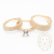 Ensemble de mariage pour elle & lui - Or 10K jaune bague de fiançailles & (2) alliances semi-éternité pavé cz - RIG870