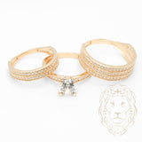 His & Hers Wedding Set - 10K Yellow Gold Engagement Ring & (2) Pavé CZ Semi-Eternity Wedding Bands - RIG870