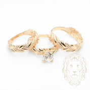 Ensemble de mariage pour elle & lui - Or 10K jaune bague de fiançailles & (2) alliances motif vigne pavé cz - RIG871