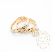 Ensemble de mariage pour elle & lui - Or 10K jaune bague de fiançailles & (2) alliances motif vigne pavé cz - RIG871