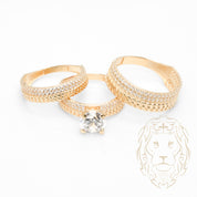 Ensemble de mariage pour elle & lui - Or 10K jaune bague de fiançailles & (2) alliances curb link & pavé cz - RIG872