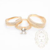 Ensemble de mariage pour elle & lui - Or 10K jaune bague de fiançailles & (2) alliances curb link & pavé cz - RIG872
