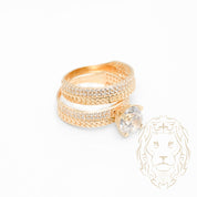 Ensemble de mariage pour elle & lui - Or 10K jaune bague de fiançailles & (2) alliances curb link & pavé cz - RIG872