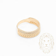 Bague jonc - Or 10K jaune curb link & pavé cz - RIG873