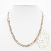 Chaîne - Or 10K deux tons jaune & blanc cuban link solide 6.4mm & box lock pavé pavé de diamants lab 9.49CTW - CHGL017