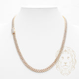 Chaîne - Or 10K deux tons jaune & blanc cuban link solide 6.4mm & box lock pavé pavé de diamants lab 9.49CTW - CHGL017