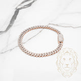 Bracelet - 10K Two-Tone Rose & White Gold Cuban Link Bracelet with Lab-Grown VVS Diamonds 3.61 CTW 6.4mm - BRGL024