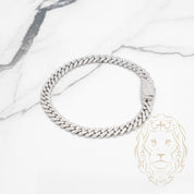 Bracelet - Or 10K blanc cuban link pavé de diamants lab VVS 3.6-3.9CTW 6.4mm- BRGL026