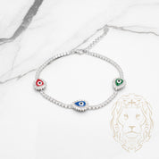Bracelet - Argent tennis mauvais oeil multicolore pavé de cz - BRS464