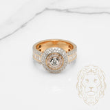 Bague - Or 10K deux tons jaune & blanc halo serti de diamants lab VVS coupe baguette & rond brillant 2.60CTW - RIGL092