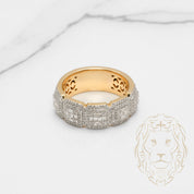 Bague - Or 10K deux tons jaune & blanc semi-éternité carré pavé de diamants lab VVS coupe baguette & rond brillant 1.10CTW - RIGL093