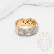 Bague - Or 10K deux tons jaune & blanc semi-éternité carré pavé de diamants lab VVS coupe baguette & rond brillant 1.10CTW - RIGL093