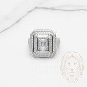 Bague cocktail - Argent double halo pierres cz coupe rond & baguette - RIS863