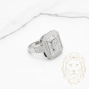 Bague cocktail - Argent double halo pierres cz coupe rond & baguette - RIS863