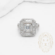 Bague cocktail - Argent halo pierres cz coupe rond & baguette - RIS864