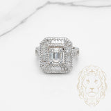 Bague cocktail - Argent halo pierres cz coupe rond & baguette - RIS864