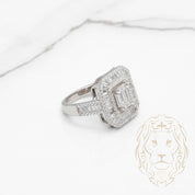 Bague cocktail - Argent halo pierres cz coupe rond & baguette - RIS864