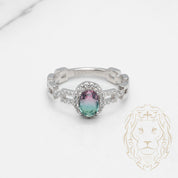 Bague - Argent halo tourmaline coupe ovale & pavé de cz - RIS869