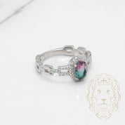 Bague - Argent halo tourmaline coupe ovale & pavé de cz - RIS869