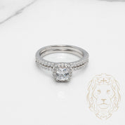 Bague de fiançailles - Argent ensemble (2) halo pierre cz coupe coussin & alliance semi-éternité - RIS870