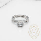 Bague de fiançailles - Argent ensemble (2) halo pierre cz coupe coussin & alliance semi-éternité - RIS870