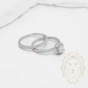 Bague de fiançailles - Argent ensemble (2) halo pierre cz coupe coussin & alliance semi-éternité - RIS870