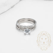 Bague de fiançailles - Argent ensembles (2) pierre cz coupe rond & alliance microbillé & cz - RIS872