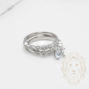 Bague de fiançailles - Argent ensembles (2) pierre cz coupe rond & alliance microbillé & cz - RIS872