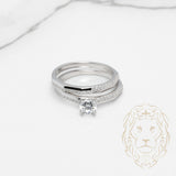 Bague de fiançailles - Argent ensembles (2) pierre cz coupe rond & alliance sculpté & pavé cz - RIS873