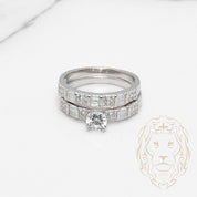 Bague de fiançailles - Argent ensembles (2) pierre cz coupe rond & alliance sertie de baguette cz - RIS877