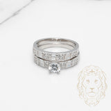 Bague de fiançailles - Argent ensembles (2) pierre cz coupe rond & alliance sertie de baguette cz - RIS877