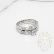 Bague de fiançailles - Argent ensembles (2) pierre cz coupe rond & alliance sertie de baguette cz - RIS877