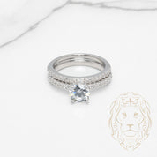 Bague de fiançailles - Argent ensembles (2) pierre cz coupe rond & alliance semi-éternité cz - RIS880