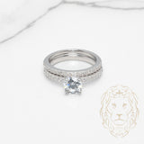 Bague de fiançailles - Argent ensembles (2) pierre cz coupe rond & alliance semi-éternité cz - RIS880