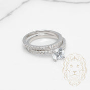 Bague de fiançailles - Argent ensembles (2) pierre cz coupe rond & alliance semi-éternité cz - RIS880