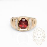 Bague - Or 10K jaune rubis synthétique coupe ovale & diamants naturels 0.10CT - RIGD548