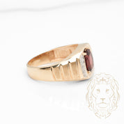 Bague - Or 10K jaune rubis synthétique coupe ovale & diamants naturels 0.10CT - RIGD548