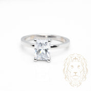 Bague Kelly Bare - Or 10K blanc hidden halo pierre centrale cz 3.00PT coupe radiant & monture pavé de diamants lab 0.08CT - RIGL098