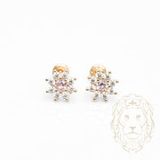 Studs à visser - Or 10K jaune fleur rose en pierres cz- BOG1008