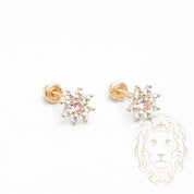 Studs à visser - Or 10K jaune fleur rose en pierres cz- BOG1008