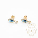Studs à visser - Or 10K jaune toi & moi pierres cz ovale bleu & rond serti clos - BOG1009