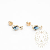 Studs à visser - Or 10K jaune toi & moi pierres cz ovale bleu & rond serti clos - BOG1009