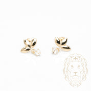 Studs à visser - Or 10K jaune feuilles avec pierre cz pendante- BOG1015