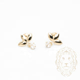 Studs à visser - Or 10K jaune feuilles avec pierre cz pendante- BOG1015