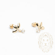 Studs à visser - Or 10K jaune feuilles avec pierre cz pendante- BOG1015
