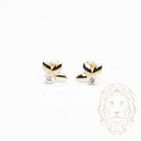 Studs à visser - Or 10K jaune feuilles & pierre cz - BOG1019